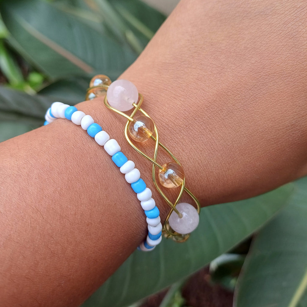 Citrine and Rose Quartz and Howlite Crystal Bracelet
